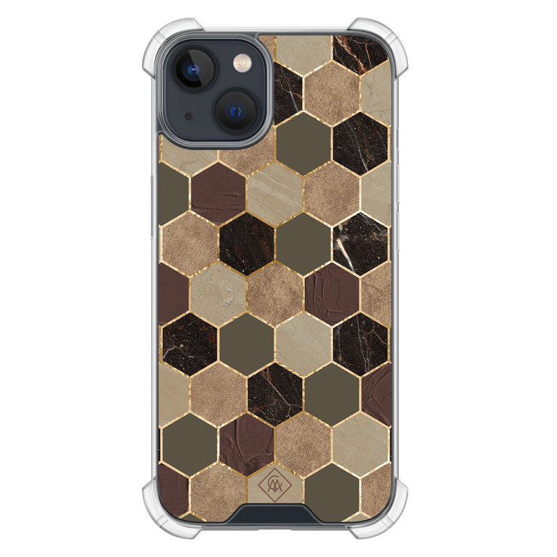 Casimoda iPhone 13 mini shockproof hoesje - Kubus groen bruin