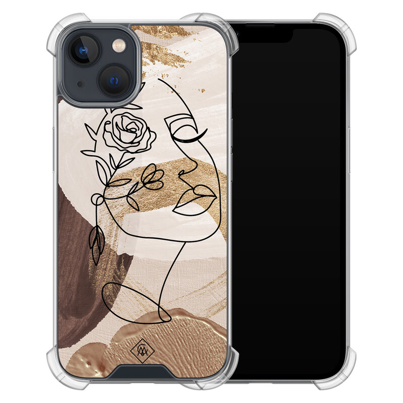 Casimoda iPhone 13 mini shockproof hoesje - Abstract gezicht bruin