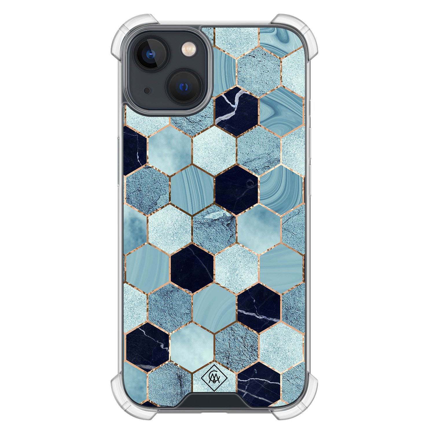 iPhone 13 mini shockproof hoesje - Blue cubes