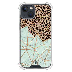 Casimoda iPhone 13 mini shockproof hoesje - Luipaard marmer mint