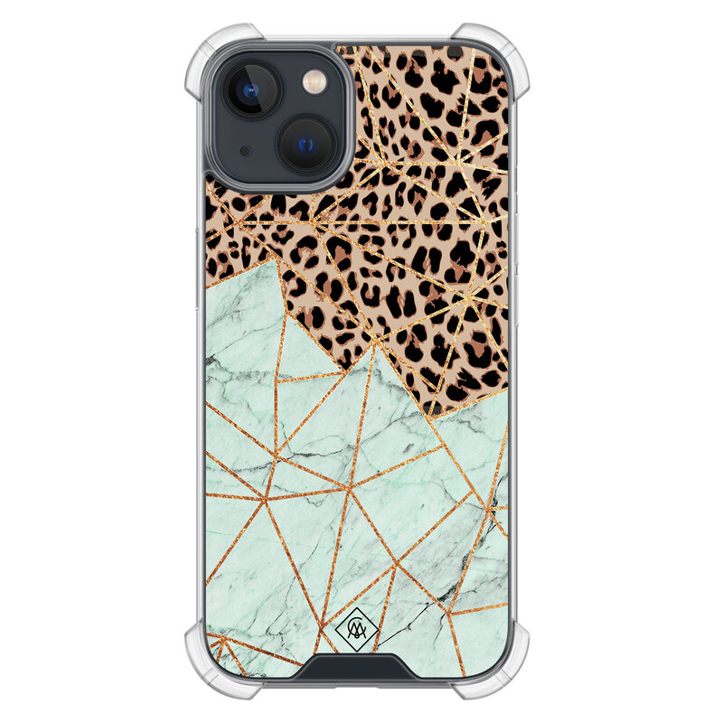 Casimoda iPhone 13 mini shockproof hoesje - Luipaard marmer mint