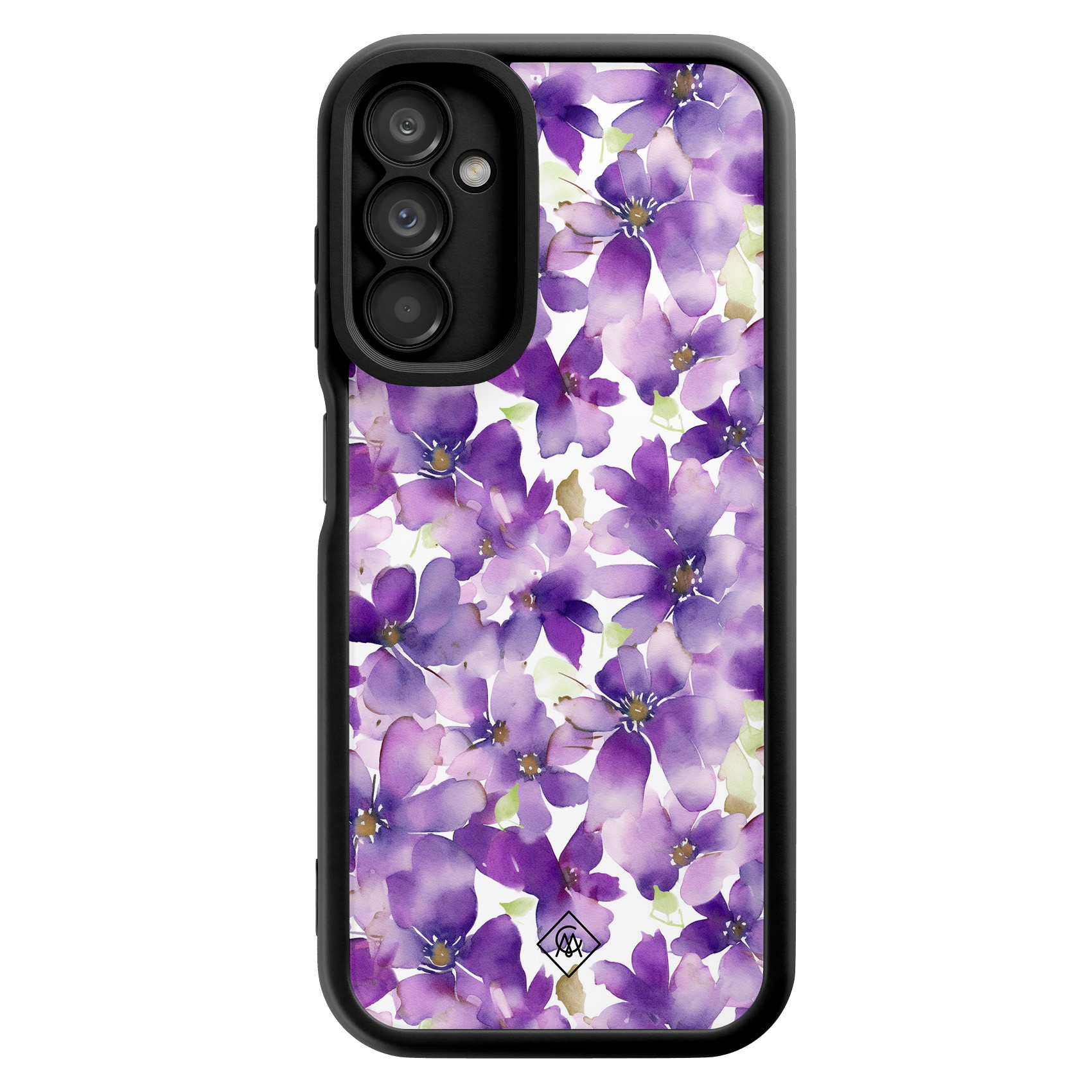 Samsung Galaxy A14 zwarte case - Floral violet
