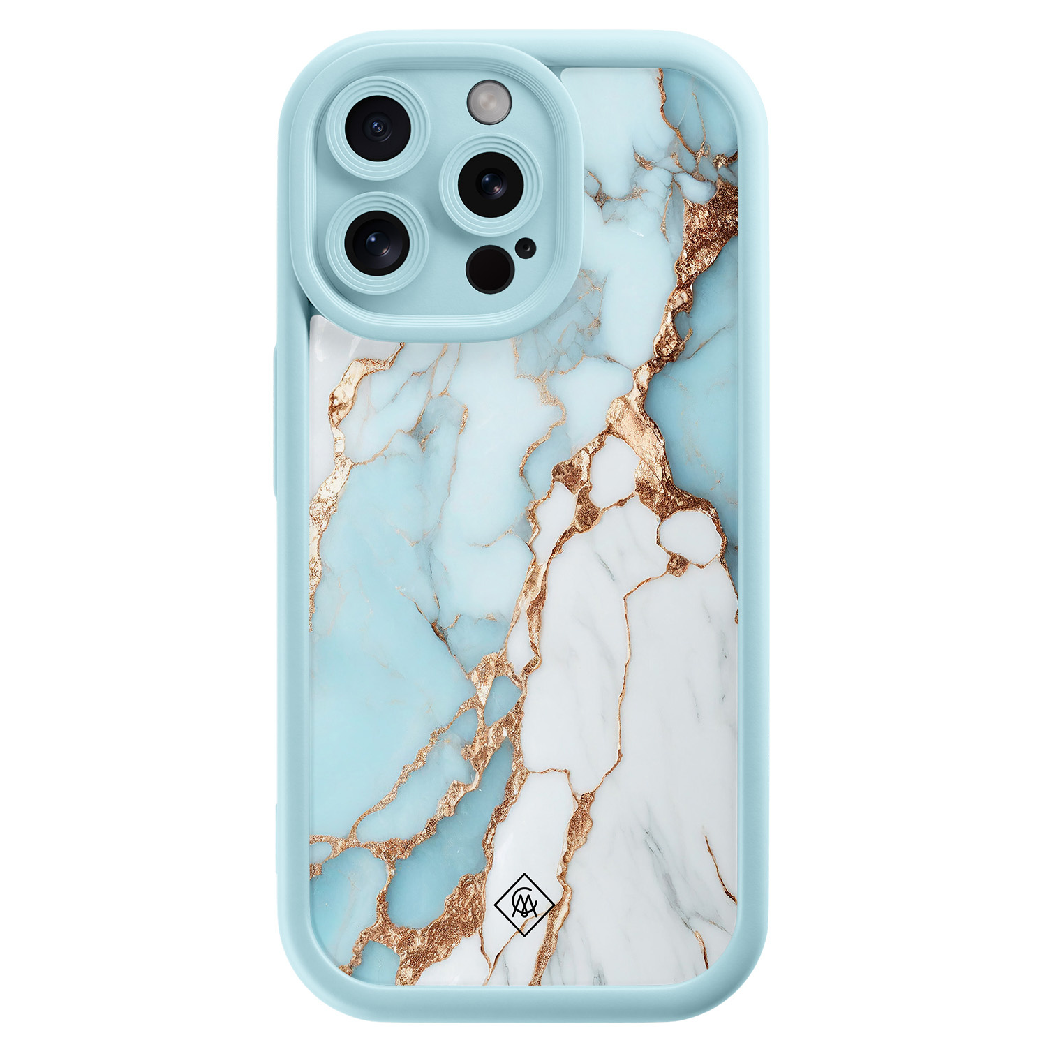 iPhone 15 Pro Max blauwe case - Marmer lichtblauw