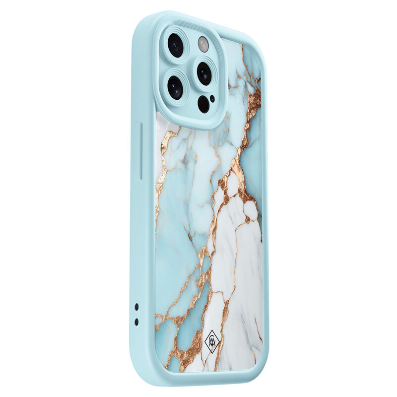 Casimoda iPhone 15 Pro Max blauwe case - Marmer lichtblauw