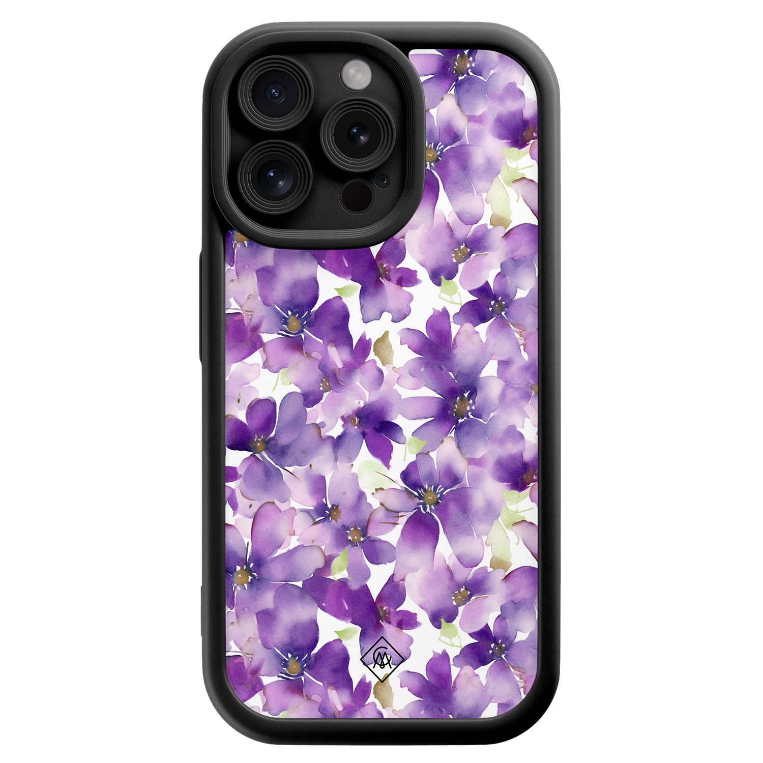 iPhone 15 Pro Max zwarte case - Floral violet