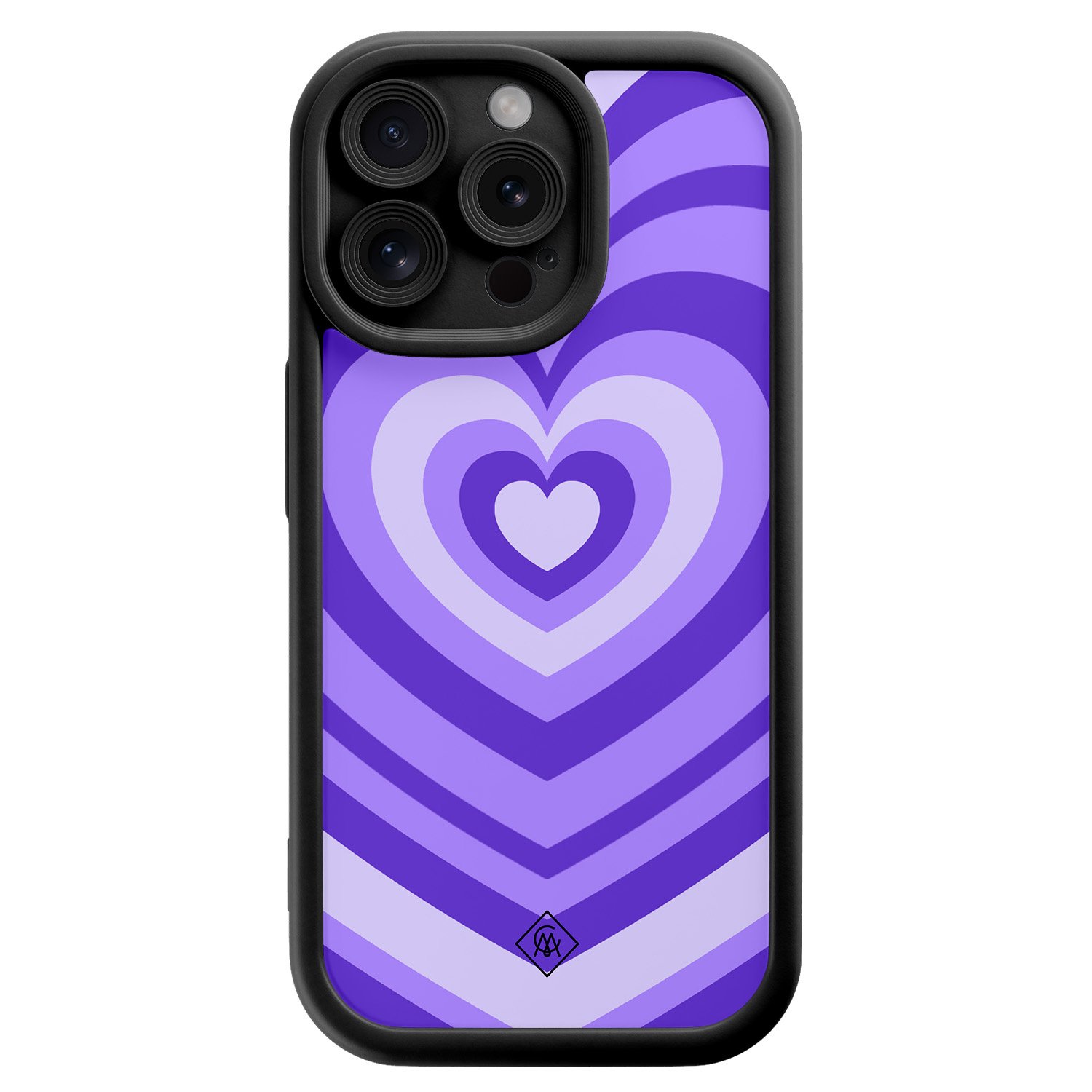 iPhone 15 Pro Max zwarte case - Hart swirl paars