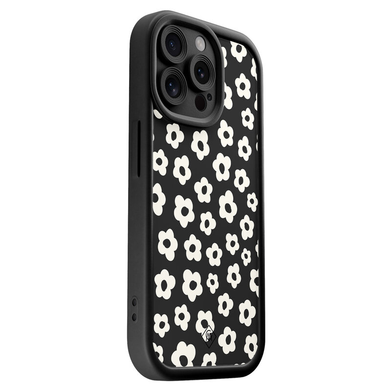 Casimoda iPhone 15 Pro Max zwarte case - Retro bloempjes