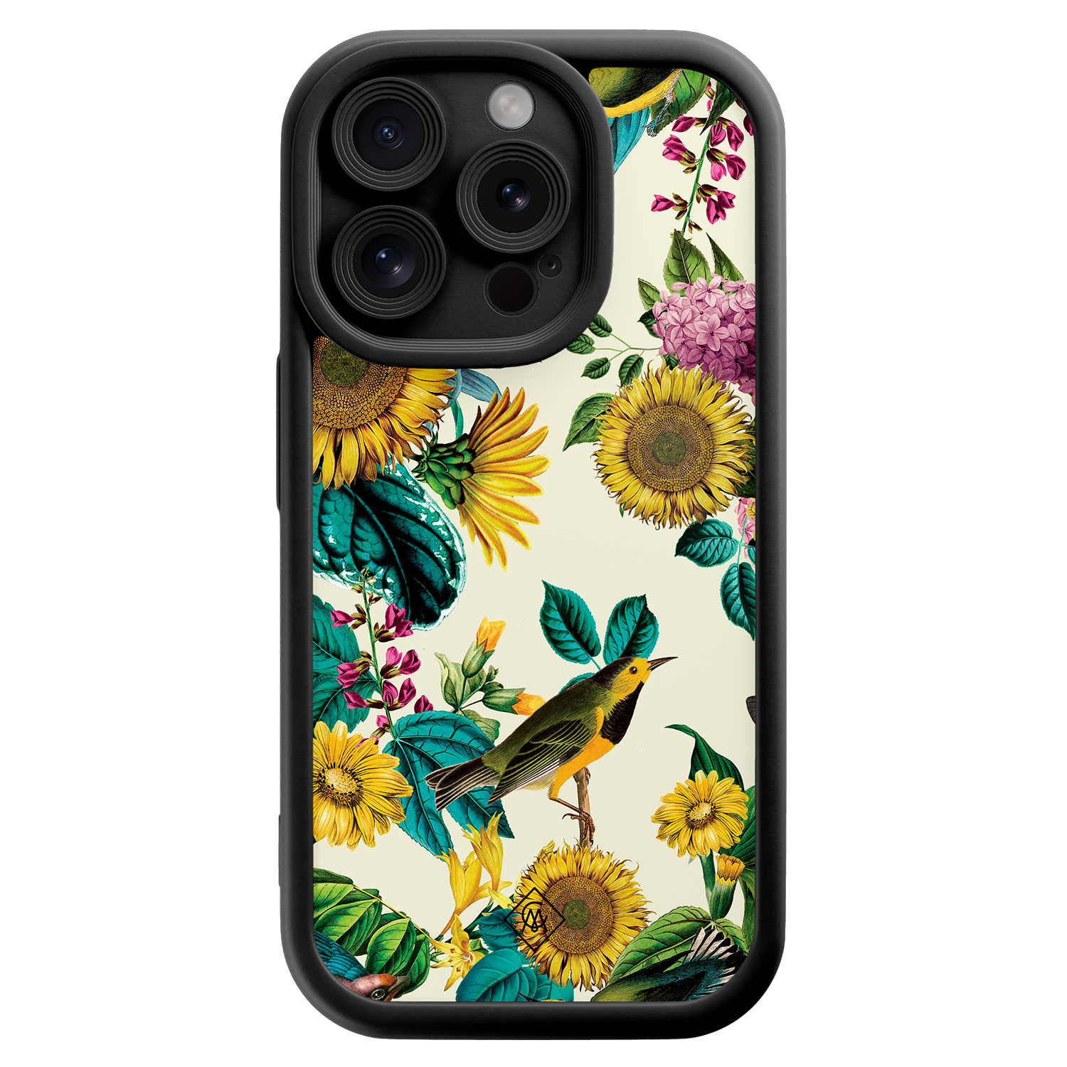 iPhone 15 Pro zwarte case - Sunflowers