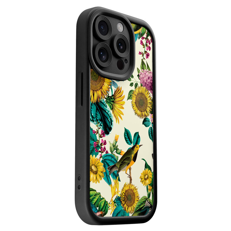 Casimoda iPhone 15 Pro zwarte case - Sunflowers