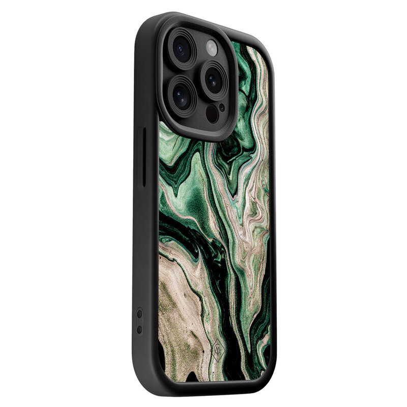 Casimoda iPhone 15 Pro zwarte case - Green waves