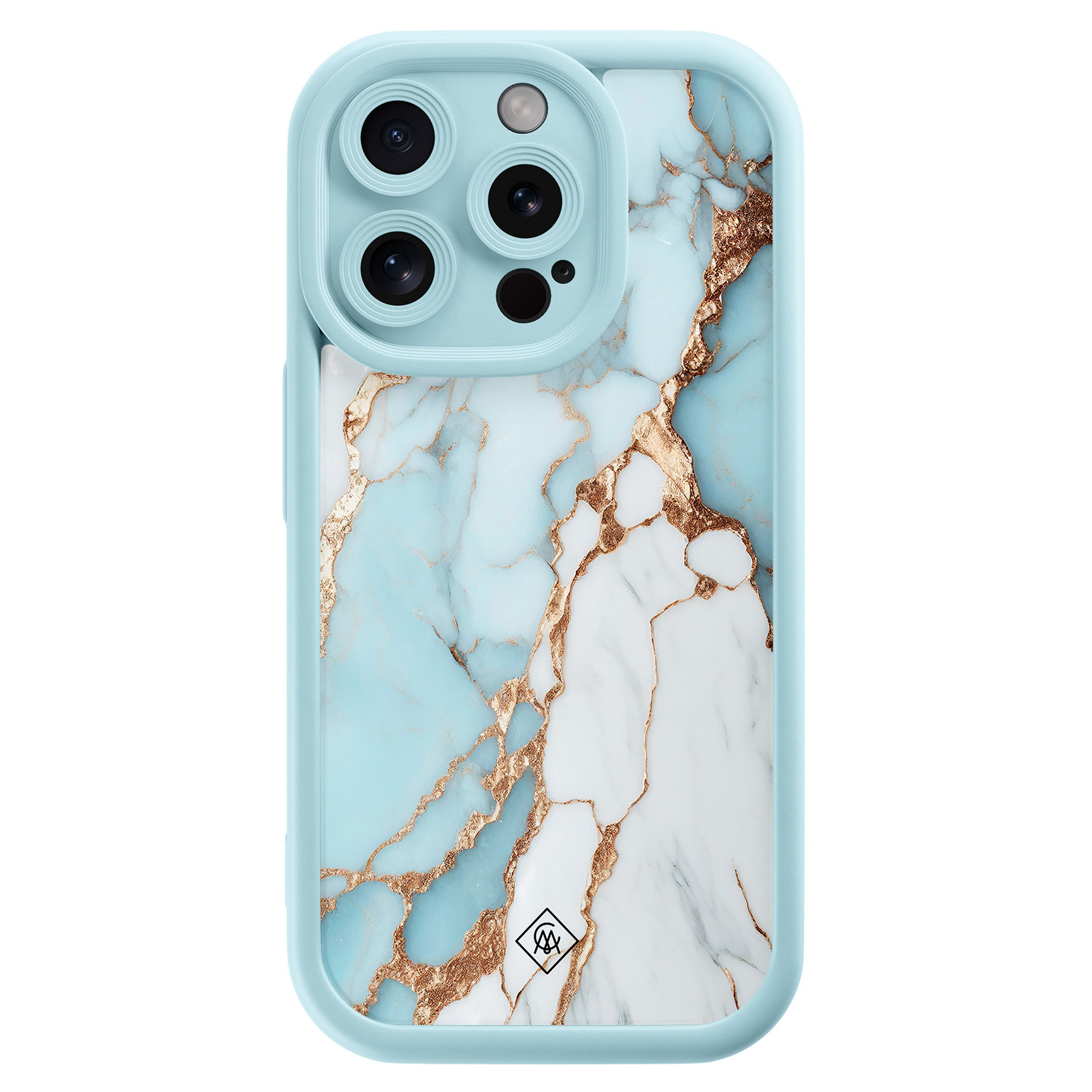 iPhone 15 Pro blauwe case - Marmer lichtblauw