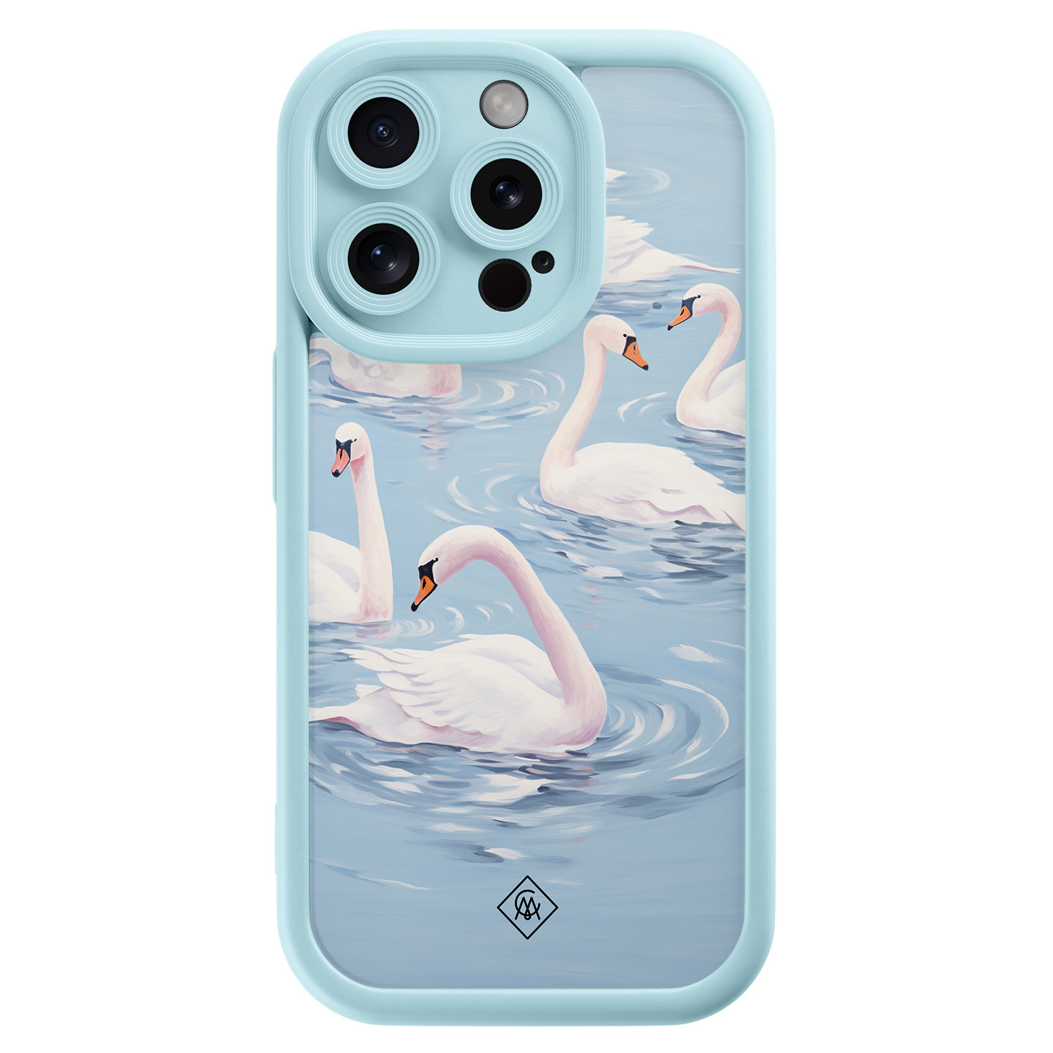 iPhone 15 Pro blauwe case - Zwanen