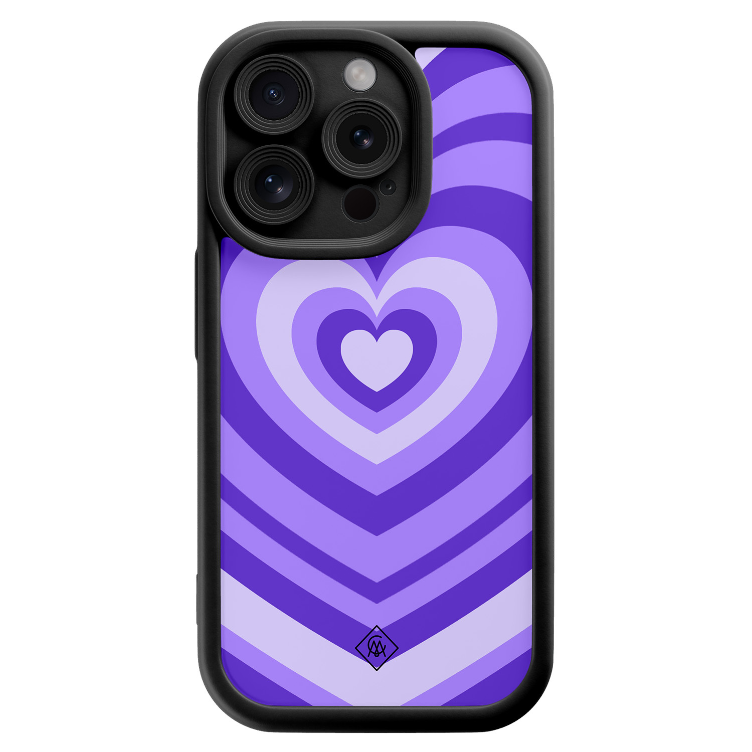 iPhone 15 Pro zwarte case - Hart swirl paars