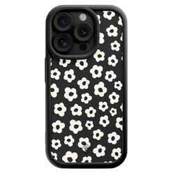 Casimoda iPhone 15 Pro zwarte case - Retro bloempjes