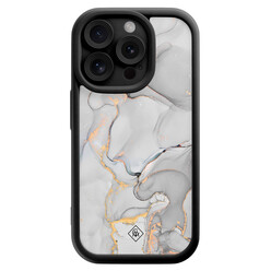 Casimoda iPhone 15 Pro zwarte case - Marmer grijs
