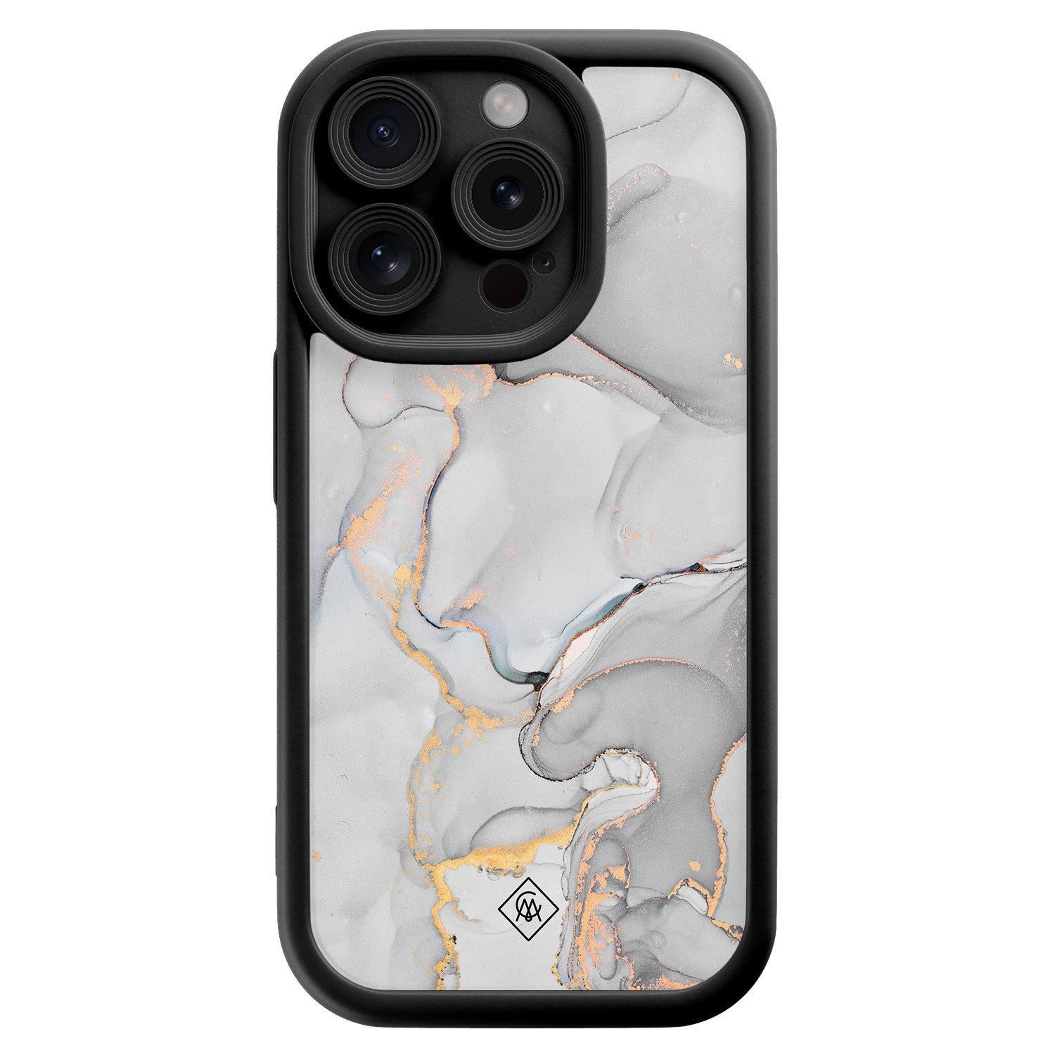 iPhone 15 Pro zwarte case - Marmer grijs