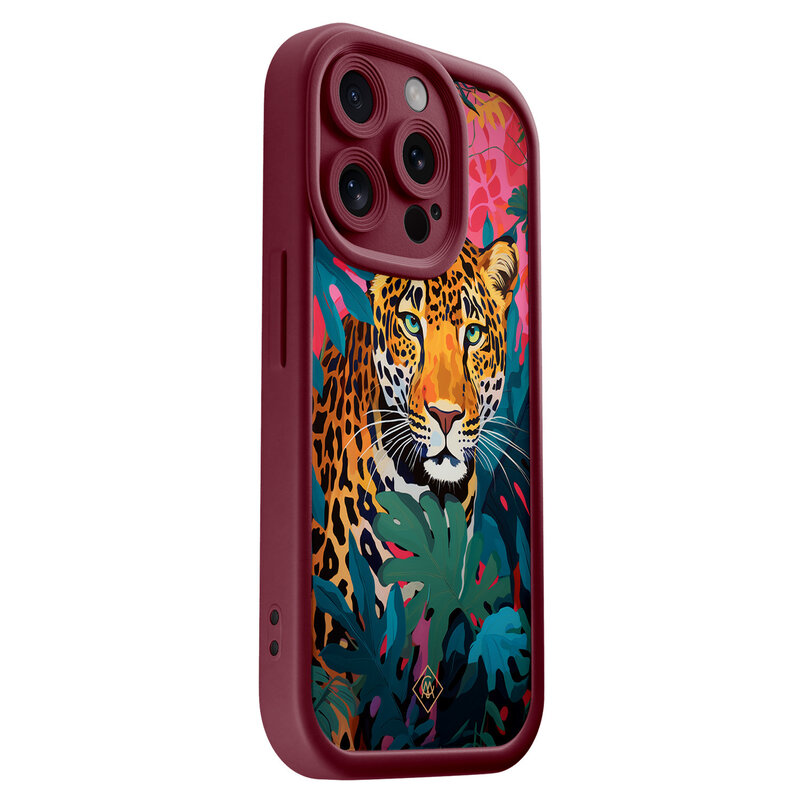 Casimoda iPhone 14 Pro rode case - Luipaard jungle