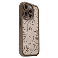 Casimoda iPhone 14 Pro bruine case - Abstract faces