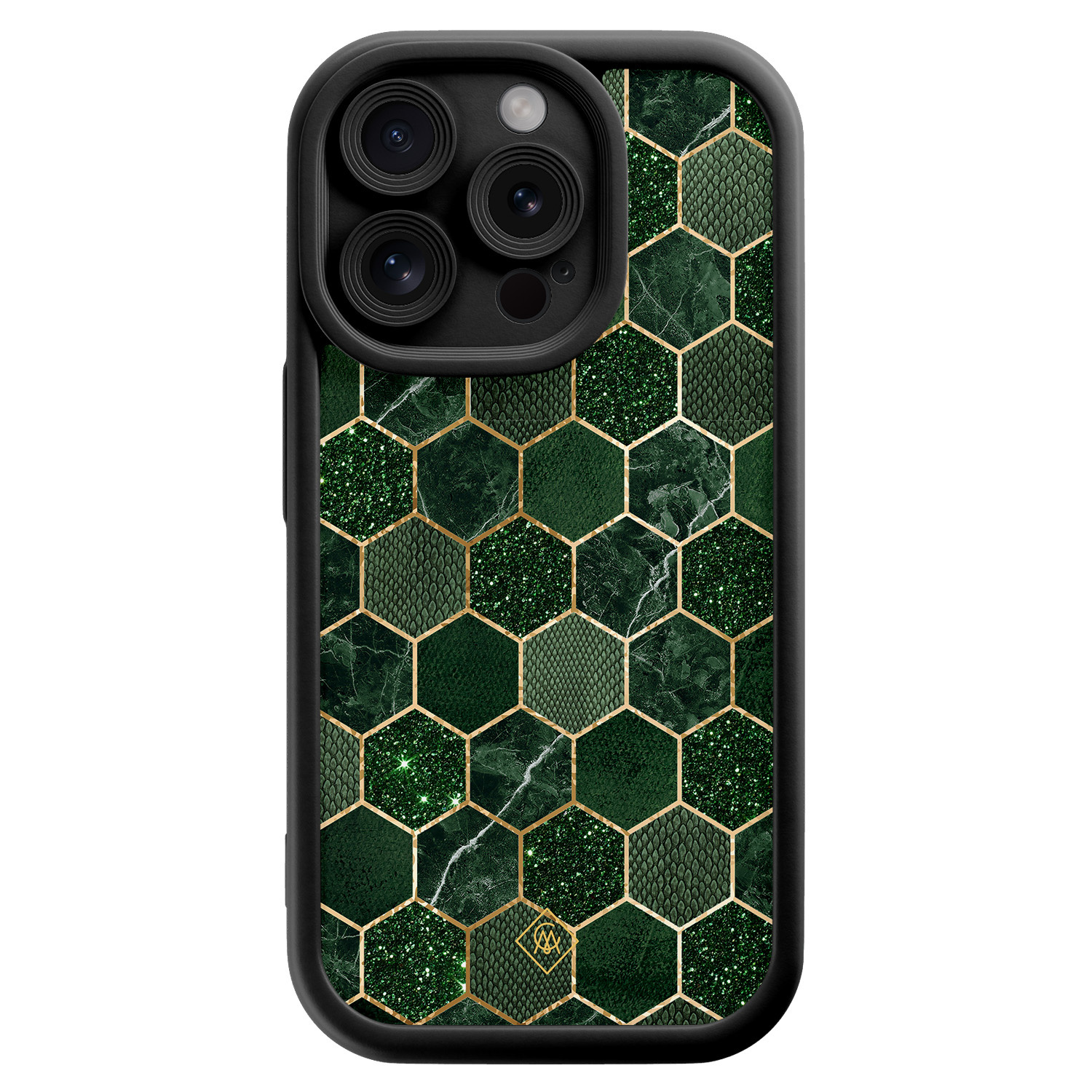 iPhone 14 Pro zwarte case - Kubus groen