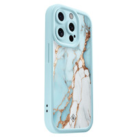 Casimoda iPhone 14 Pro blauwe case - Marmer lichtblauw