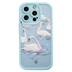 Casimoda iPhone 14 Pro blauwe case - Zwanen