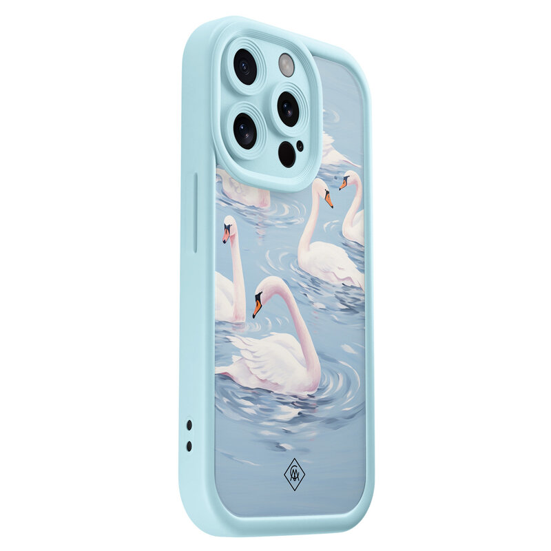 Casimoda iPhone 14 Pro blauwe case - Zwanen
