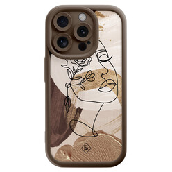 Casimoda iPhone 14 Pro bruine case - Abstract gezicht bruin