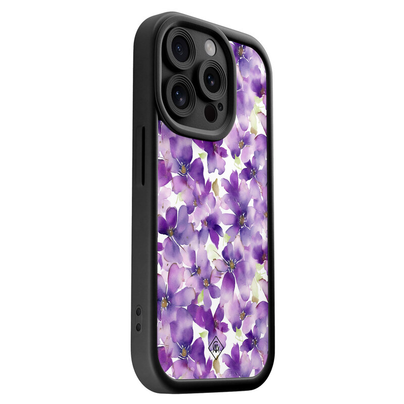 Casimoda iPhone 14 Pro zwarte case - Floral violet