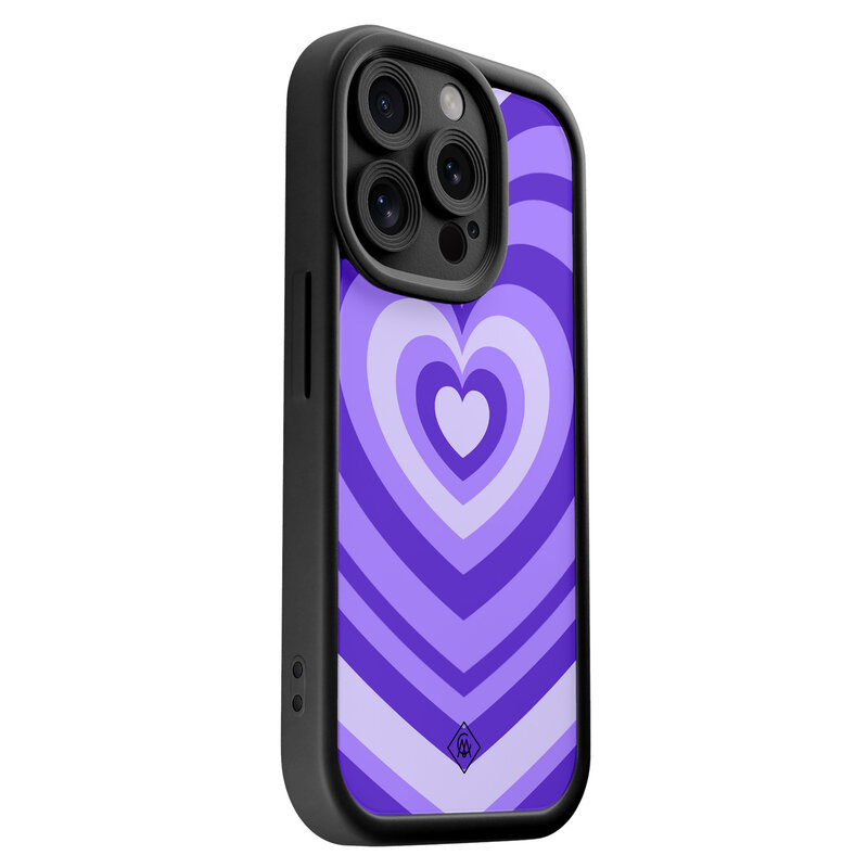 Casimoda iPhone 14 Pro zwarte case - Hart swirl paars