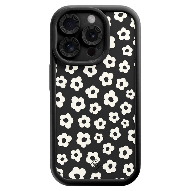 Casimoda iPhone 14 Pro zwarte case - Retro bloempjes