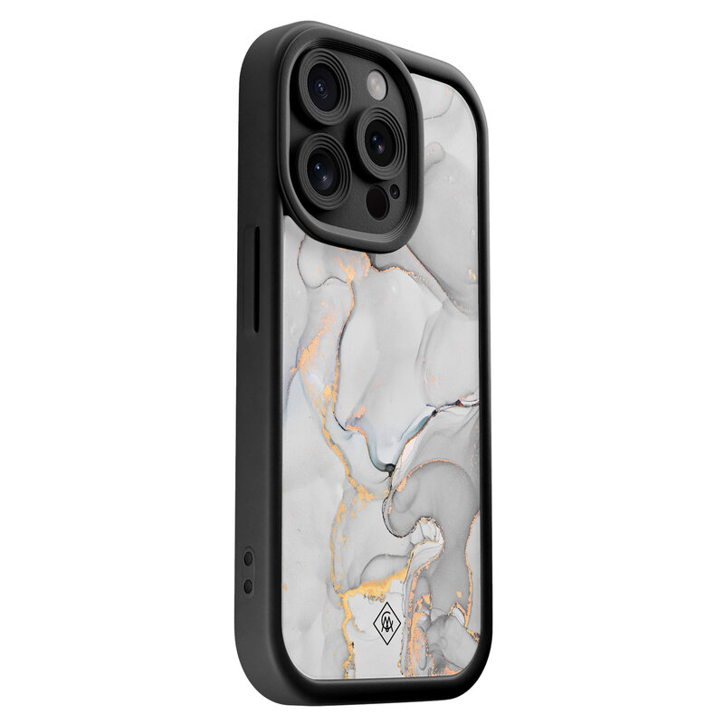 Casimoda iPhone 14 Pro zwarte case - Marmer grijs