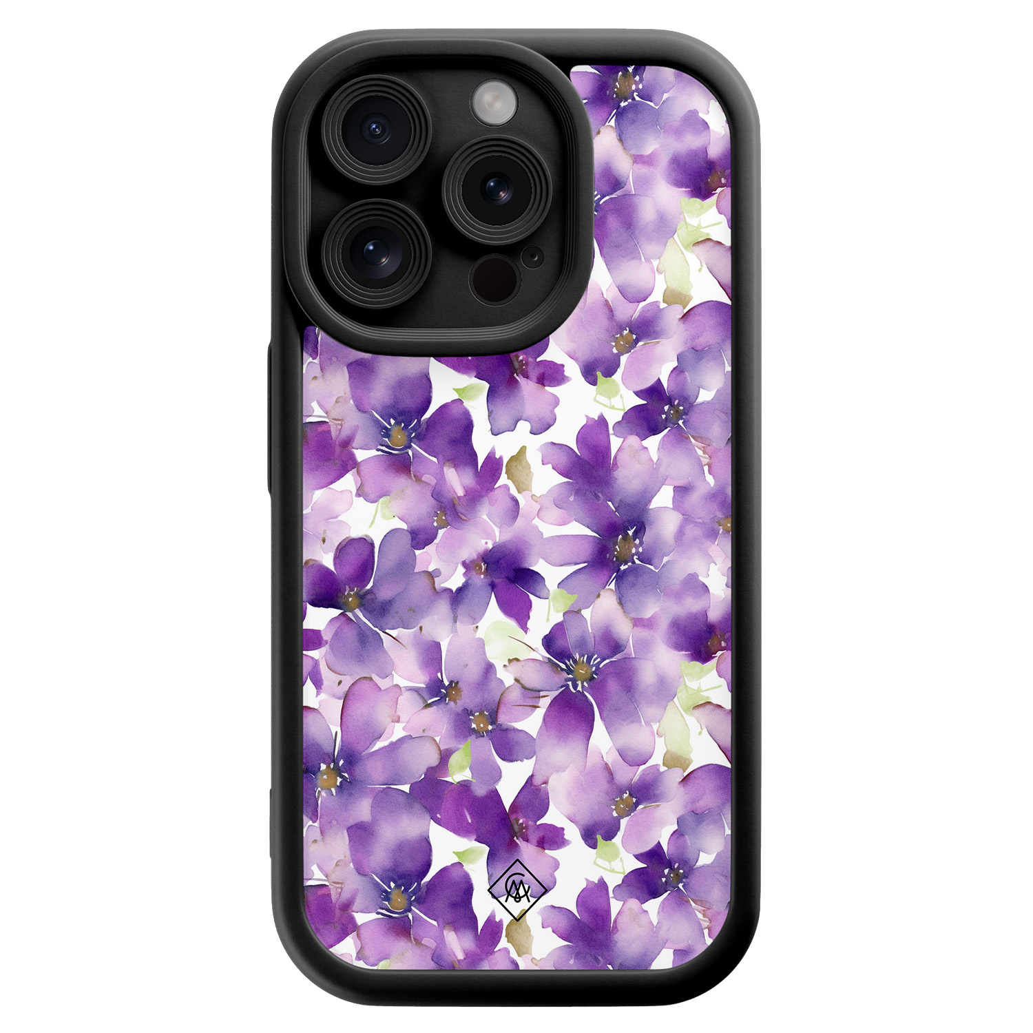 iPhone 13 Pro zwarte case - Floral violet