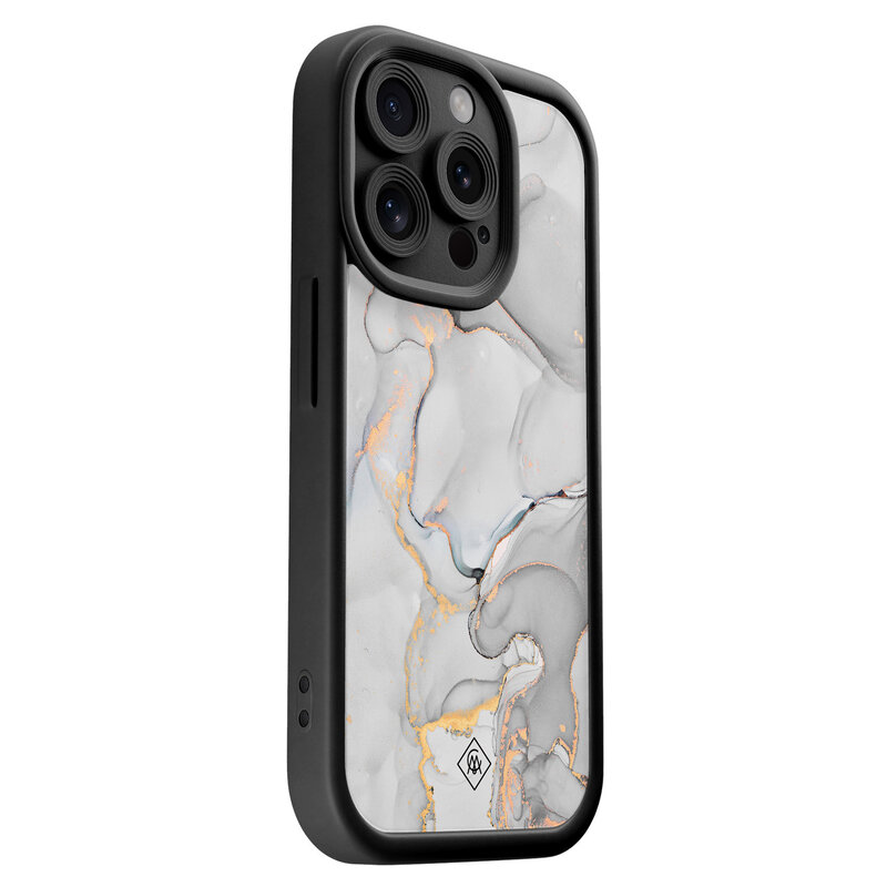 Casimoda iPhone 13 Pro zwarte case - Marmer grijs