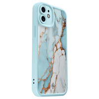 Casimoda iPhone 11 blauwe case - Marmer lichtblauw
