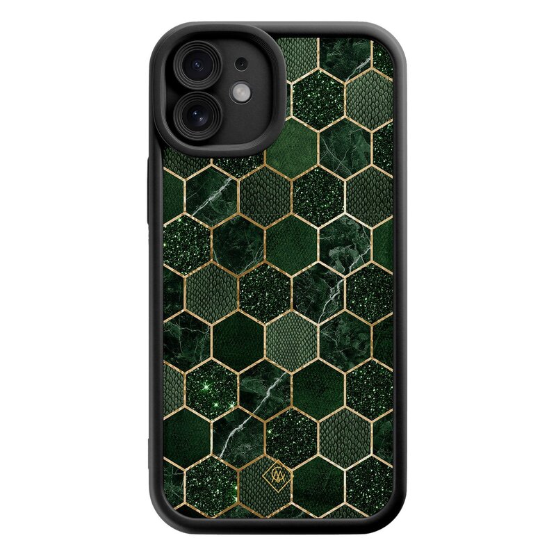 Casimoda iPhone 12 zwarte case - Kubus groen