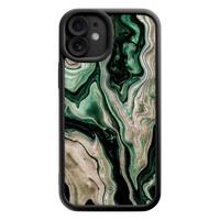 Casimoda iPhone 12 zwarte case - Green waves