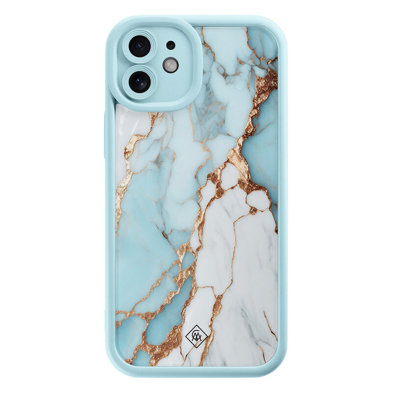 Casimoda iPhone 12 blauwe case - Marmer lichtblauw