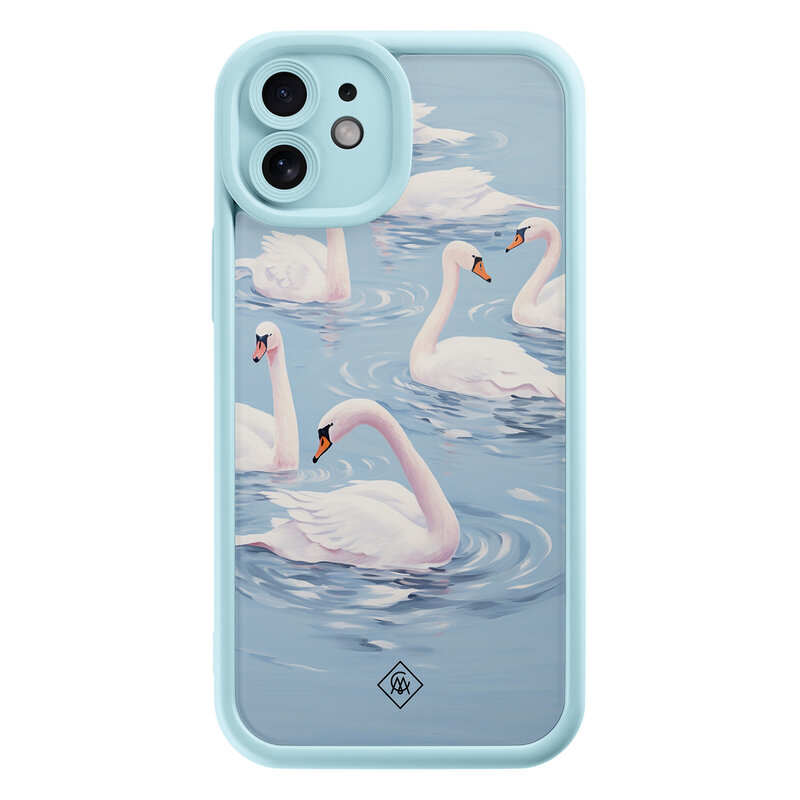 Casimoda iPhone 12 blauwe case - Zwanen