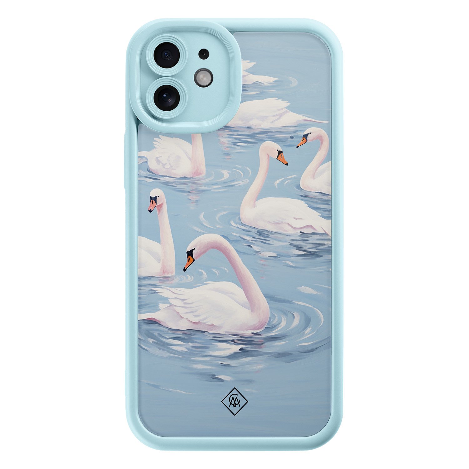 iPhone 12 blauwe case - Zwanen