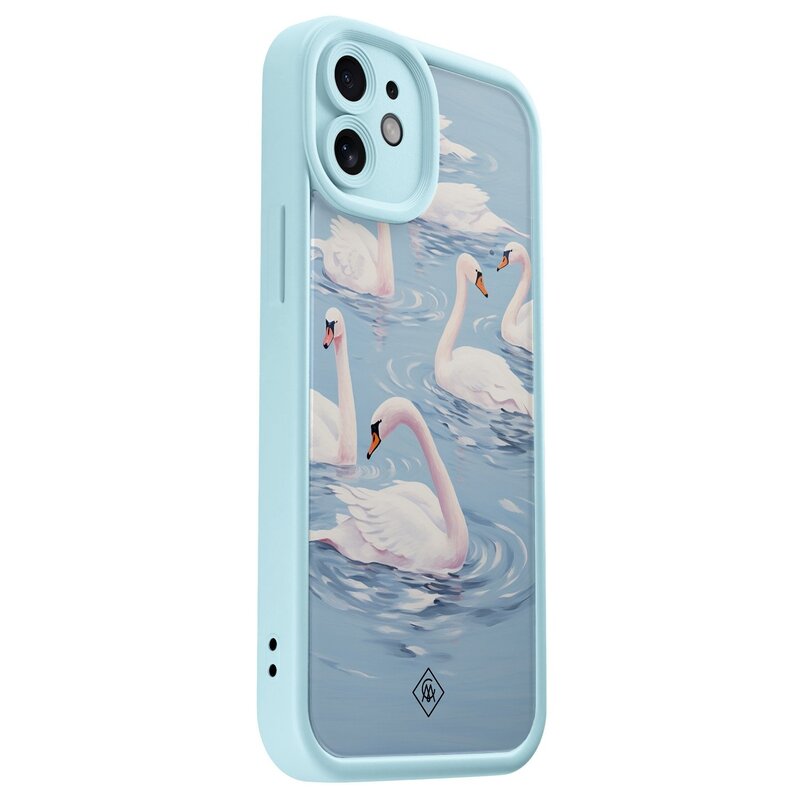 Casimoda iPhone 12 blauwe case - Zwanen