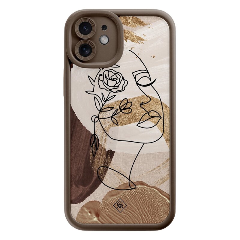 Casimoda iPhone 12 bruine case - Abstract gezicht bruin