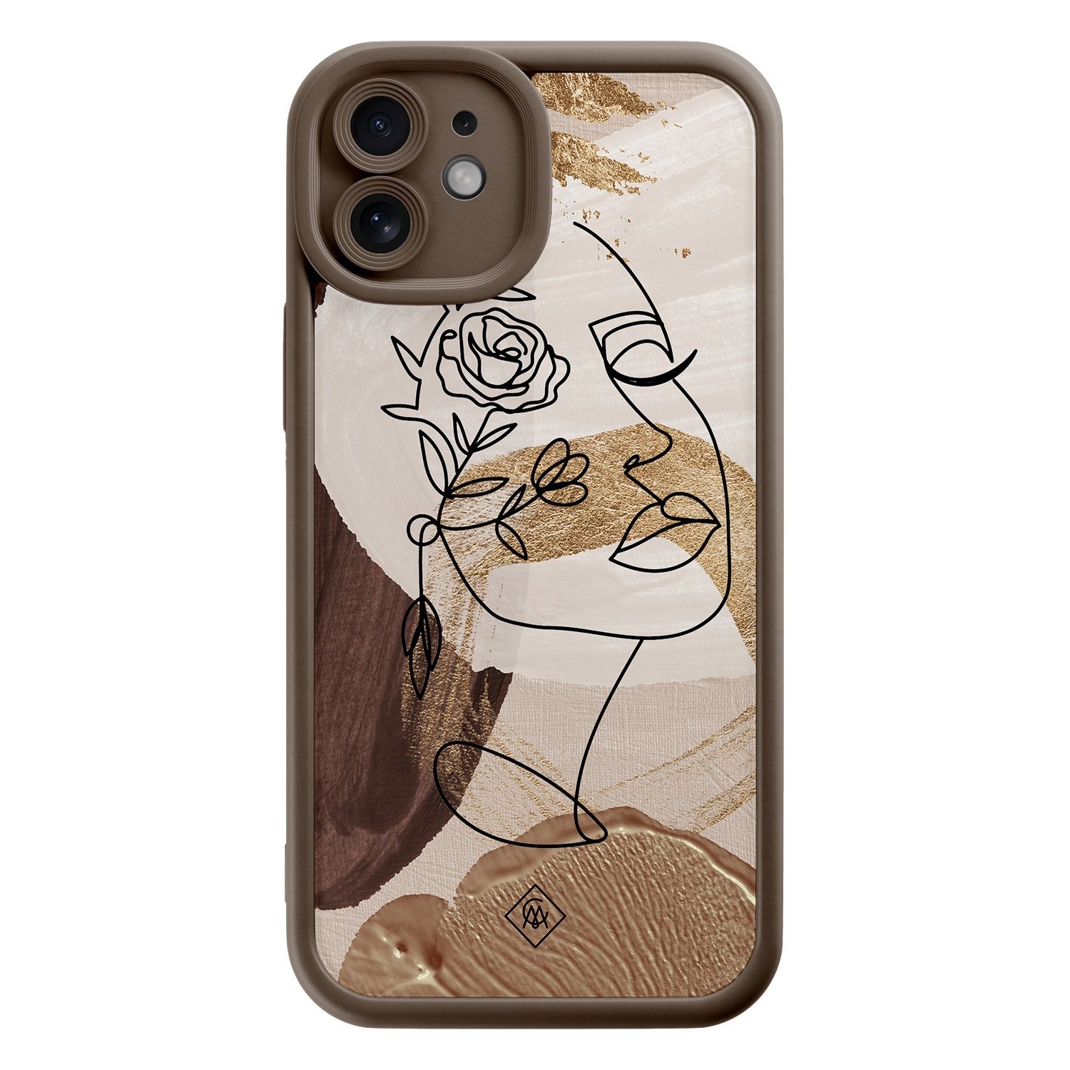 iPhone 12 bruine case - Abstract gezicht bruin