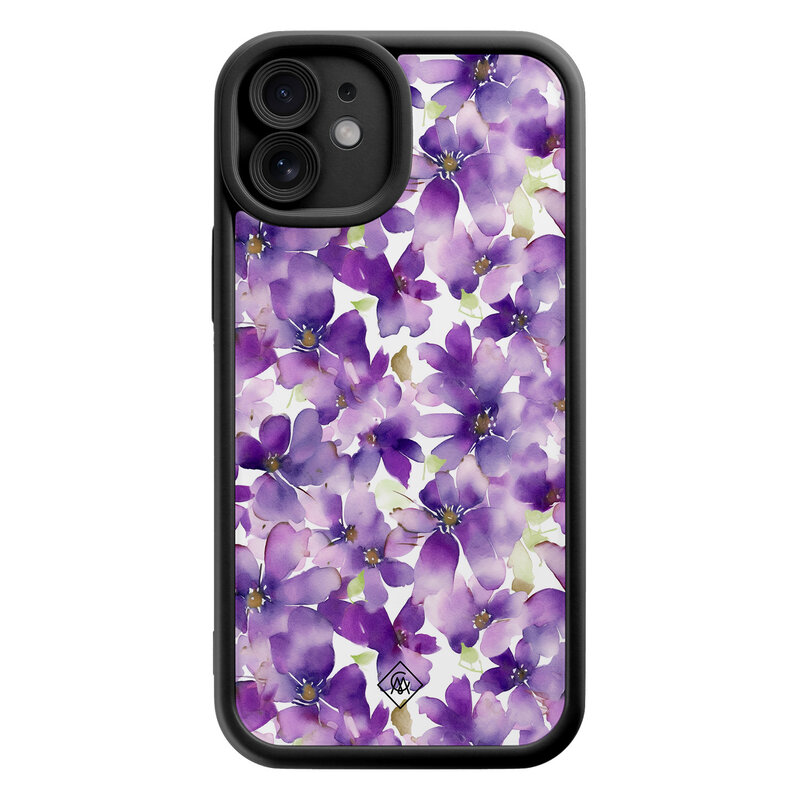 Casimoda iPhone 12 zwarte case - Floral violet