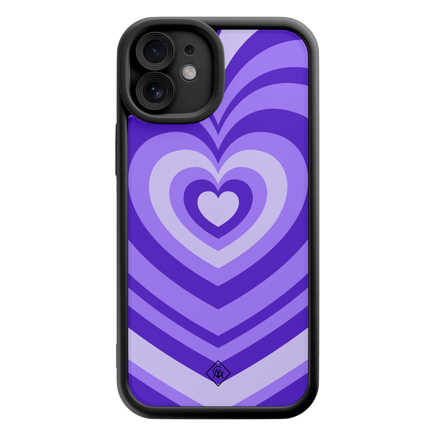 iPhone 12 zwarte case - Hart swirl paars