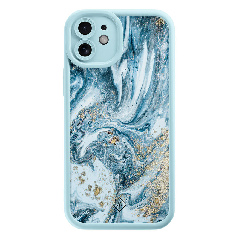 Casimoda iPhone 12 blauwe case - Marble sea