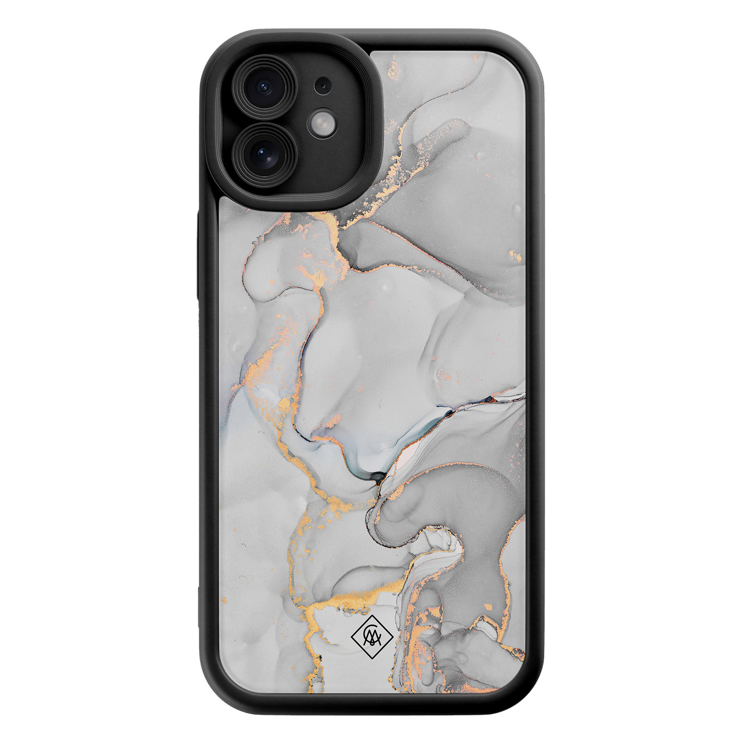 iPhone 12 zwarte case - Marmer grijs