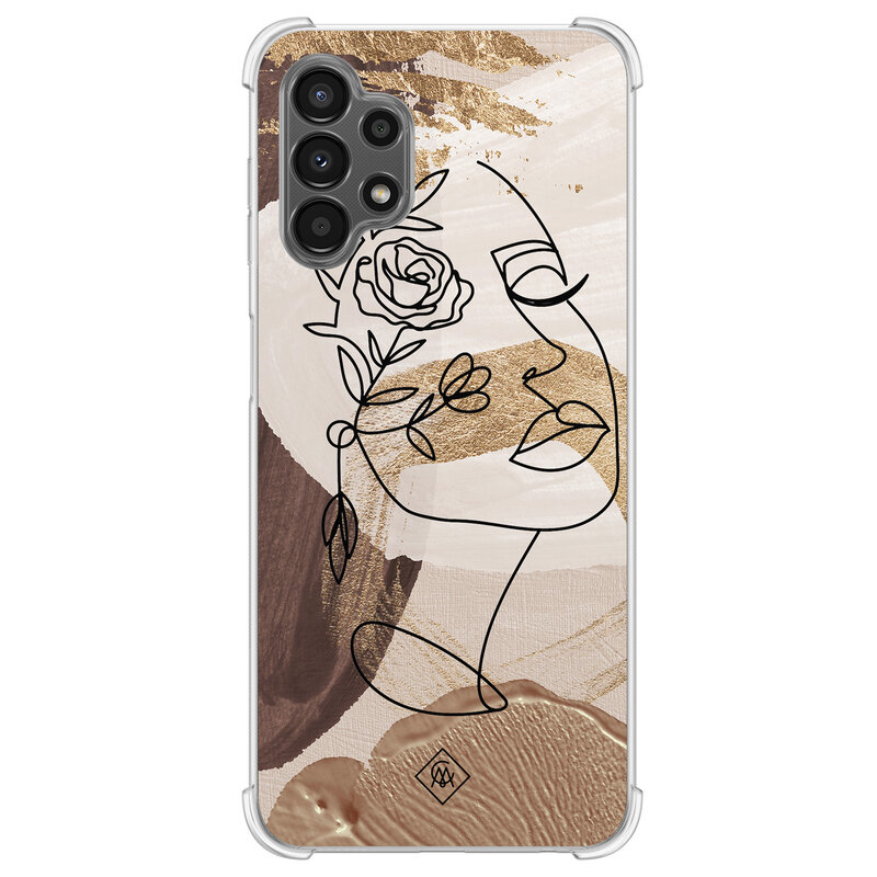 Casimoda Samsung Galaxy A13 4G shockproof hoesje - Abstract gezicht bruin