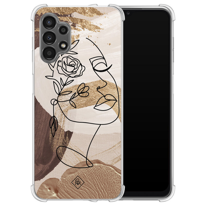 Casimoda Samsung Galaxy A13 4G shockproof hoesje - Abstract gezicht bruin