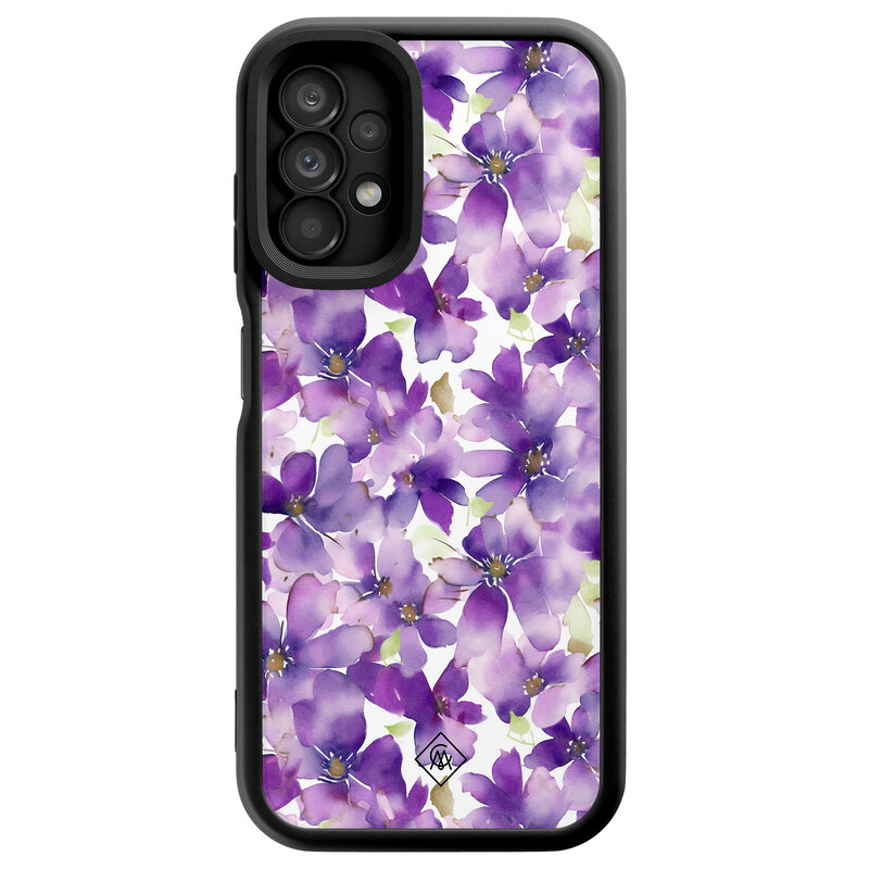 Casimoda Samsung Galaxy A13 4G zwarte case - Floral violet