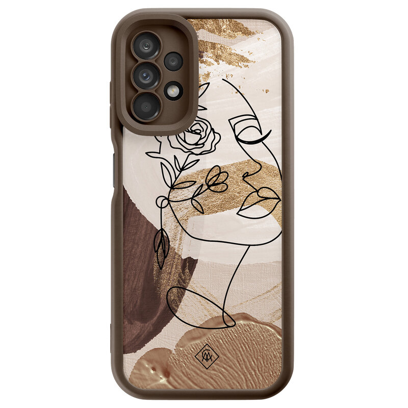 Casimoda Samsung Galaxy A13 4G bruine case - Abstract gezicht bruin